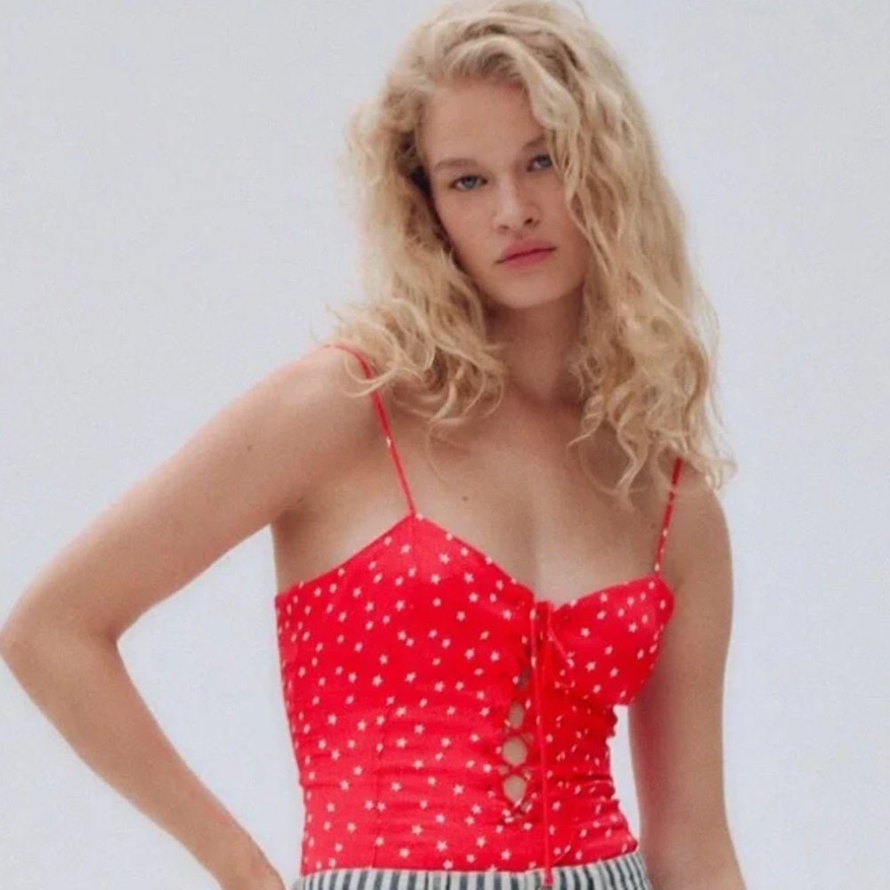 (5) Zara New Romantic Boho Rococo Corset Stars Bustier Tank Top Bodysuit  M/L